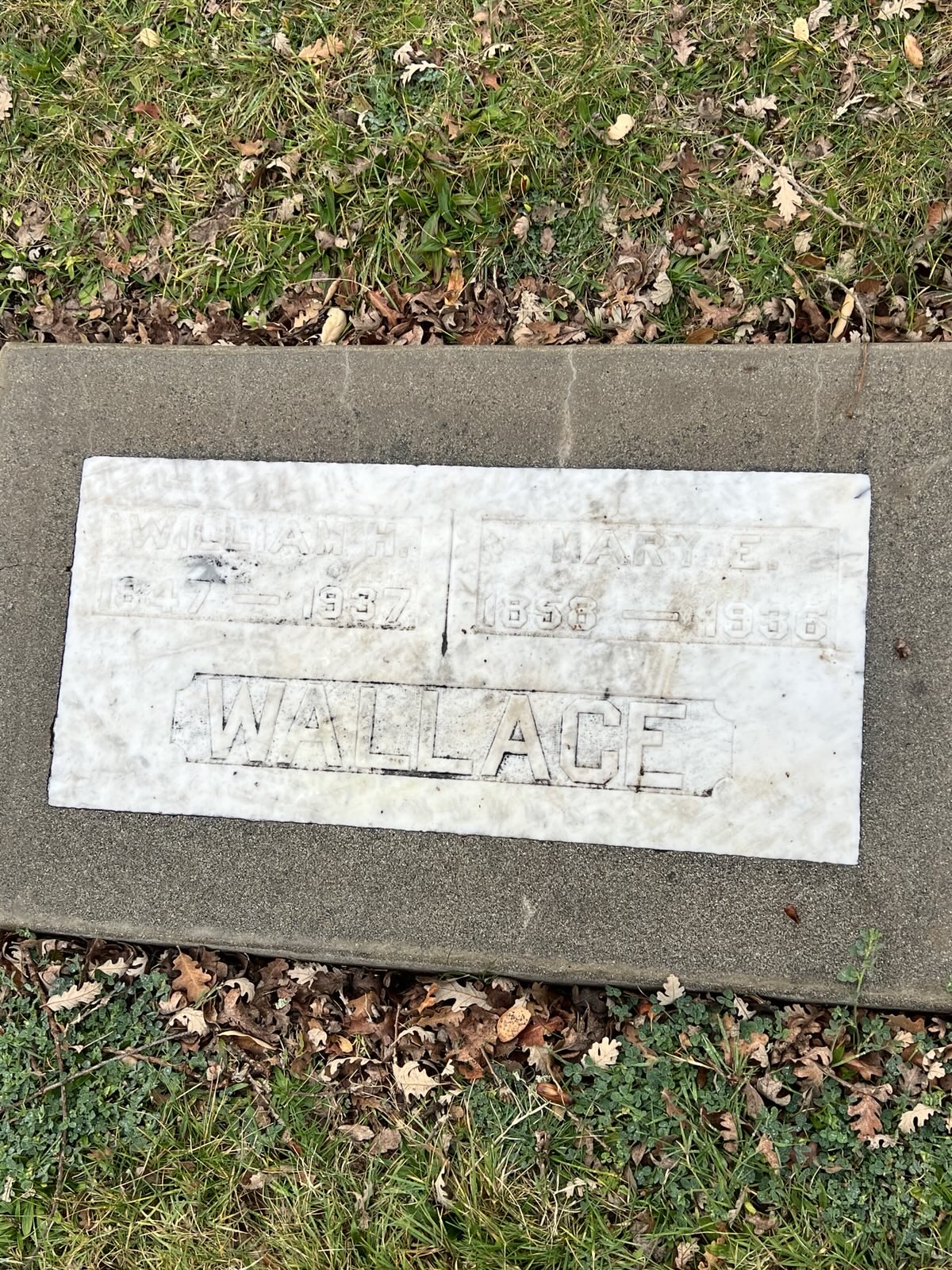 Joint grave marker for William H. and Mary E. Wallace